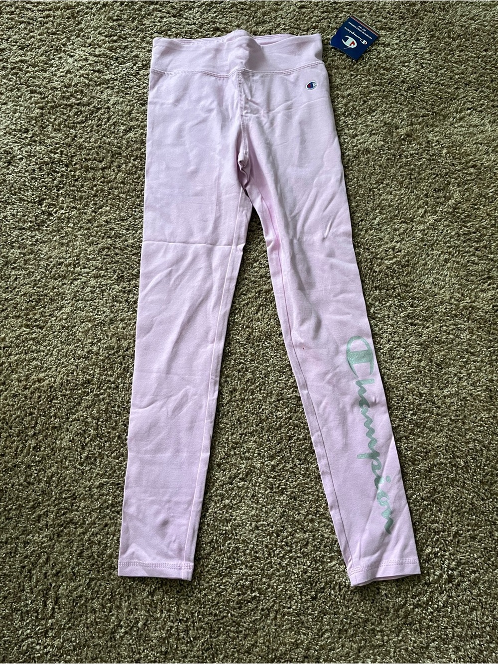 Champion Light Pink Girls' Logo Leggings with Mint Script